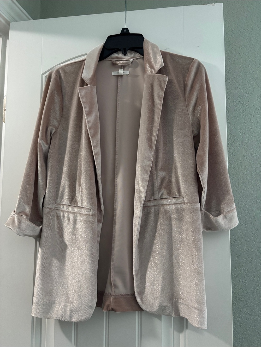 Maurices Shimmery Light Beige/Rose Gold Open-Front Blazer